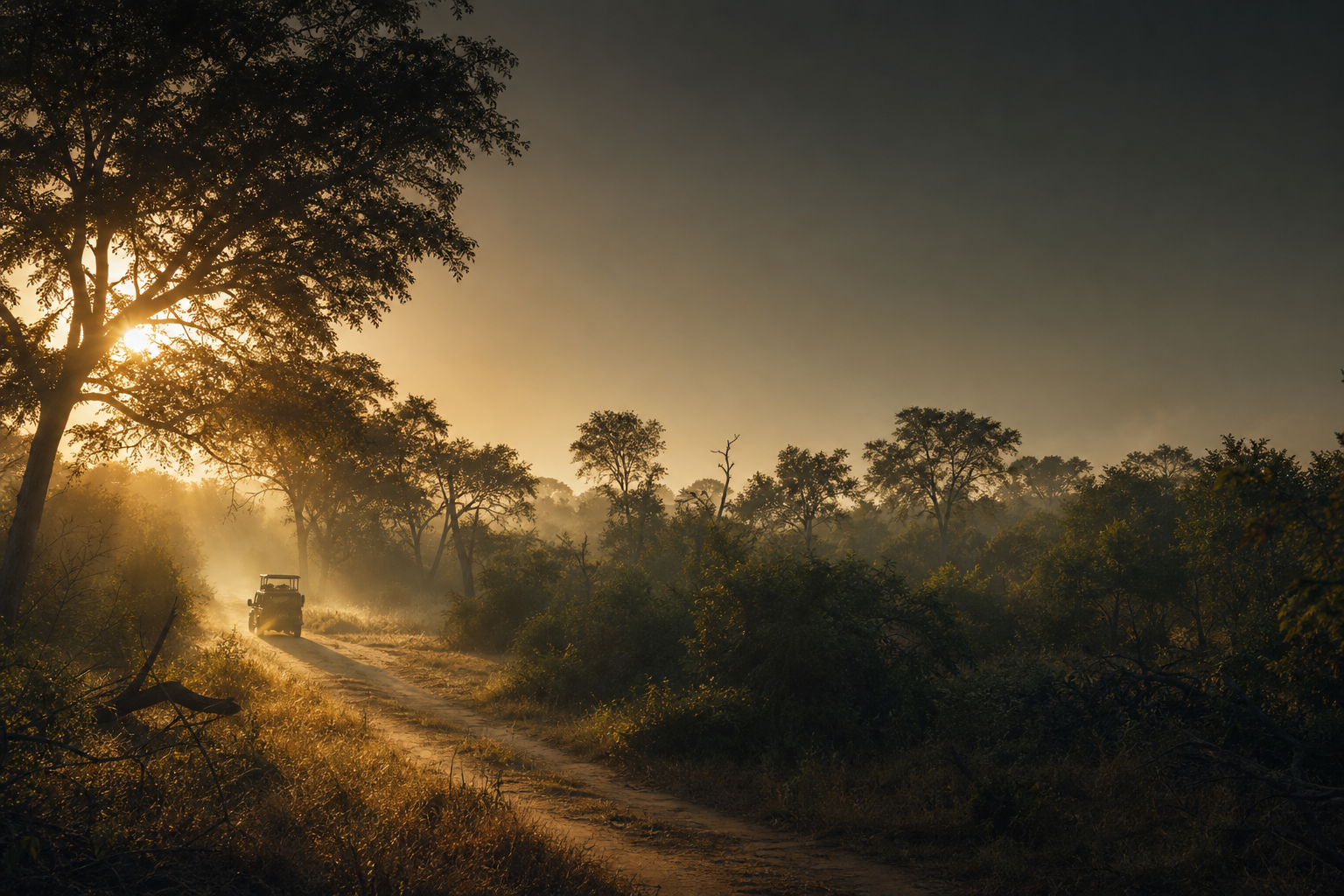 Dawn track through Sri Lankan dry forest for direct travel discovery